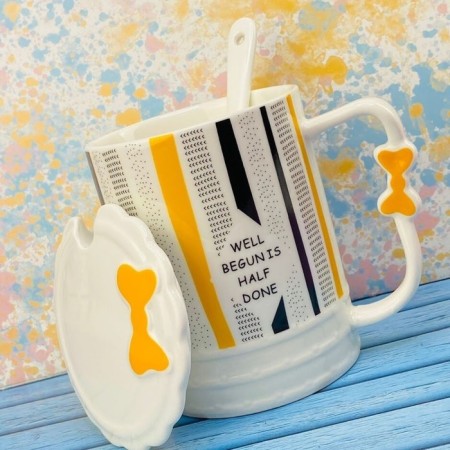 Lenardi mug, with a lid and spoon, porcelain, 400 ml