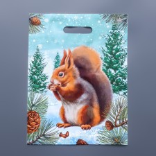 New Year Squirrel package, polyethylene with a cut pen, GL 40 x 31 cm, 60 μm
