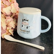 Children's Lenardi mug, with a lid and spoon, porcelain, 420 ml