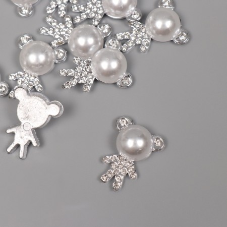 Decor for creativity plastic "Bear with rhinestones" silver set 10 pcs 2.5x2x1 cm