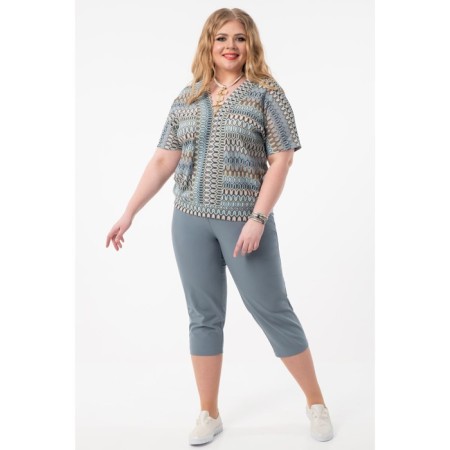 Female trousers, size 54, gray-green color-1