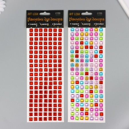 Plastic sticker "Rhinestones color, square" MIX D-1,2 cm 11x32 cm-1
