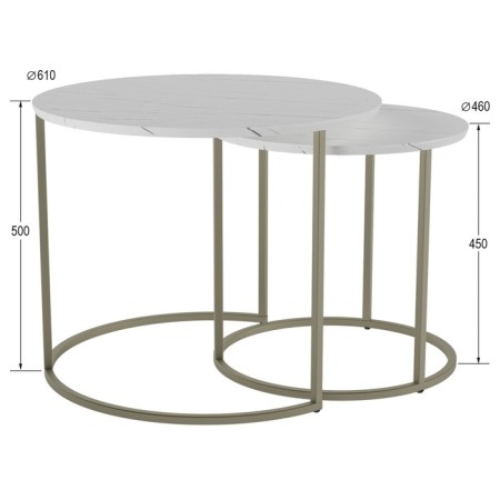 A set of two coffee tables "Leslie", 810 × 610 × 500 mm, white marble / titanium color-1