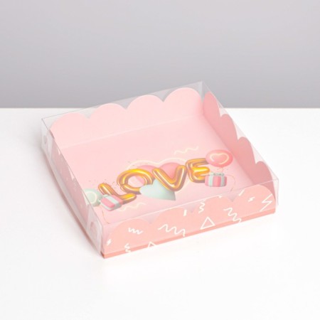Cookie box, confectionery packaging with PVC lid, “air love”, 13 x 13 x 3 cm