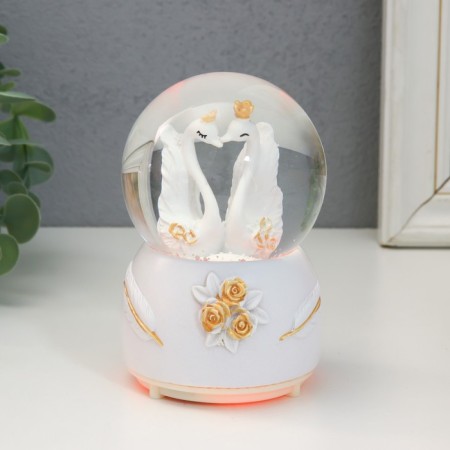 Souvenir Polystone Water Ballion Music, Light "Swans" MIX 8x8x12 cm-2
