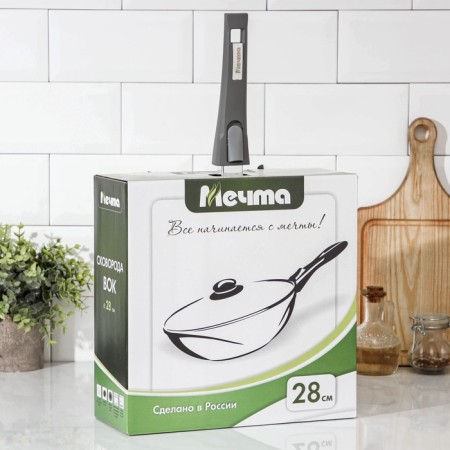 Frying pan “Granite Wok”, D = 28 cm, removable handle, glass cover, anti -stick coating, color gray color-8