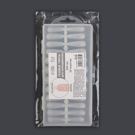Gel tips for nail extension, 240 pcs, a ballerina shape, full matte coating, in a container, a transparent color-8
