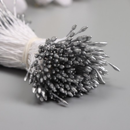 Stamens for artificial flowers gloss "risinki" silver set 360 pcs length 6 cm-2