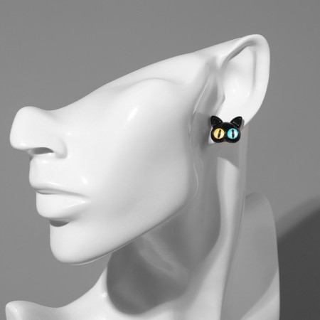 Earms with enamel "Montrustics" cat, black color-2