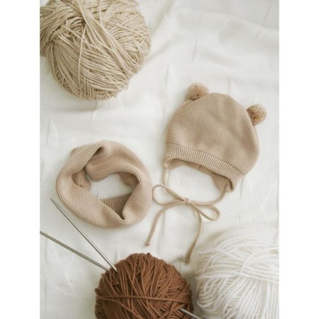 A cap on ties with pompons Children's Amarobaby Pure Love Pompony, with a lining, size 42-44 cm, sand-3