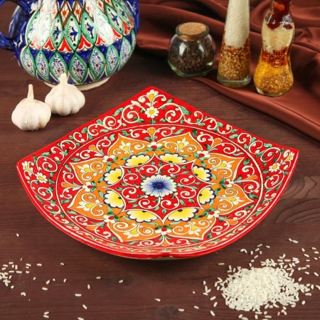 Largan Rishtan ceramics "Patterns", 31 cm, square, red mix-1