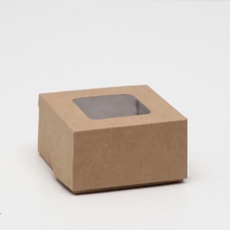 The box is folding, with a window, craft, 7 x 7 x 4 cm