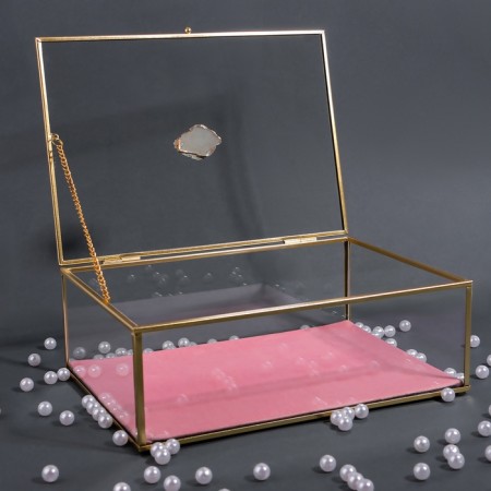 Organizer for storage "Crystal", with a lid, glass, 1 section, 25 × 18.3 × 11 cm, the color is transparent/copper/pink-5