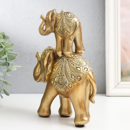 Souvenir Polystone "Golden Elephant with an elephant on the back - circus blanket" 20x5x16 cm-2