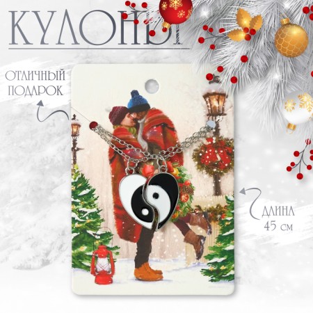 Kulons "Demetrons" in love pair, yin-yang, white-black color in silver, 45 cm