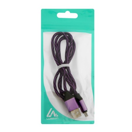 Luazon cable, microUSB - USB, 1 A, 1 m, nylon braid, white -violet-4