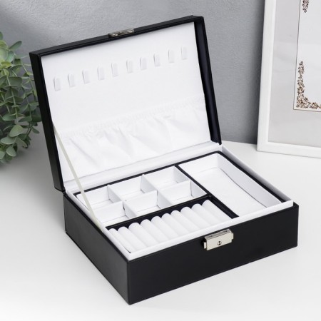 Casket to the leatherette for jewelry "Black matte" 9x23x17 cm-3
