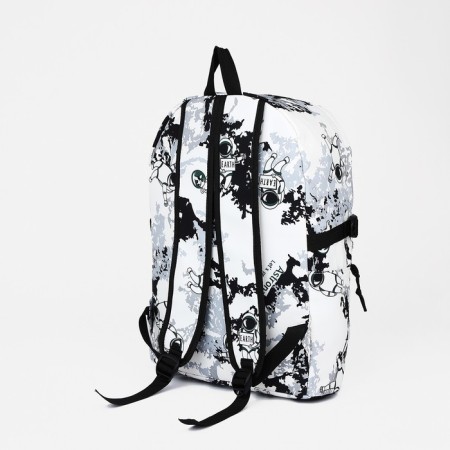 School backpack from textiles, 3 pockets, white/gray color-3