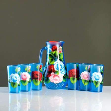 Set for juice with a tray "Zhostovo" Art painting, 6 glasses 1250/200 ml-2