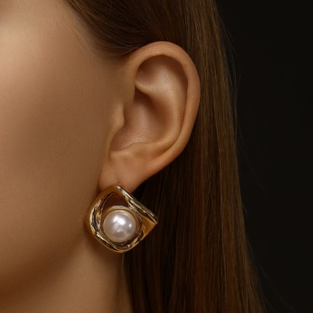 Earrings with pearls "exclus" velvet mini, color gold-3