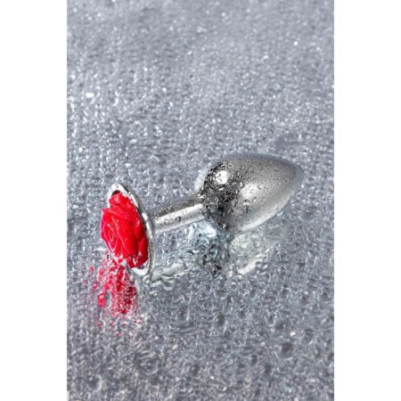 Anal plug Metal by Toyfa, metal, silver with red rose, d = 27 mm 8 cm, 48 g 104480-5