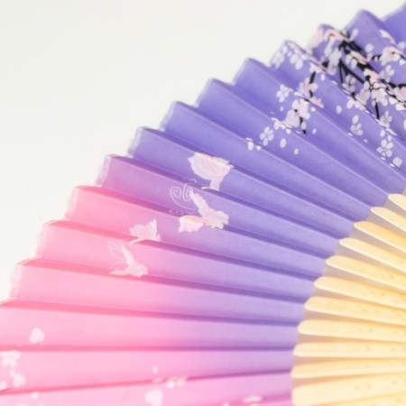 Fan bamboo, textile h = 21 cm "butterflies in sakura" lilac-pink, with a brush-3