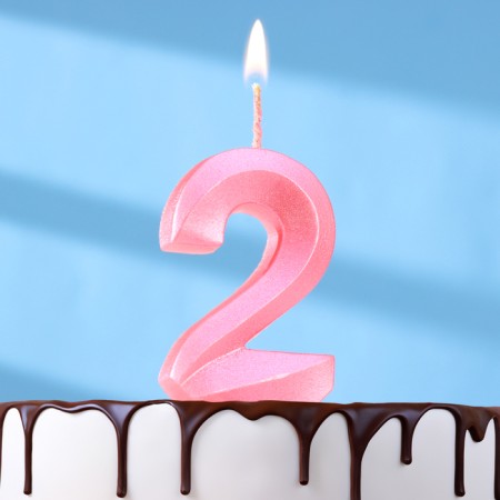 Candle in the Cake "Fine", number "2", pink metallic, 6.5 cm