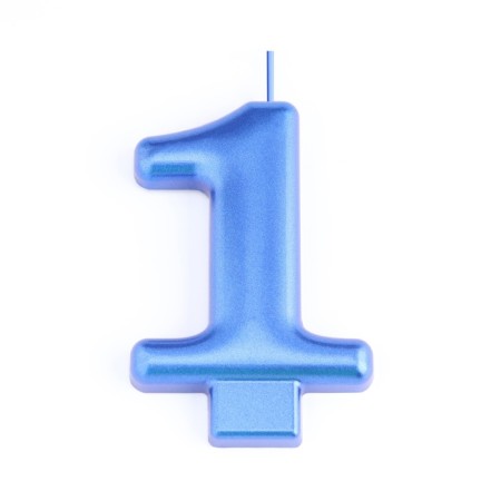 Candle for the Cake "European Giant", number 1, 7 cm, blue metallic-2