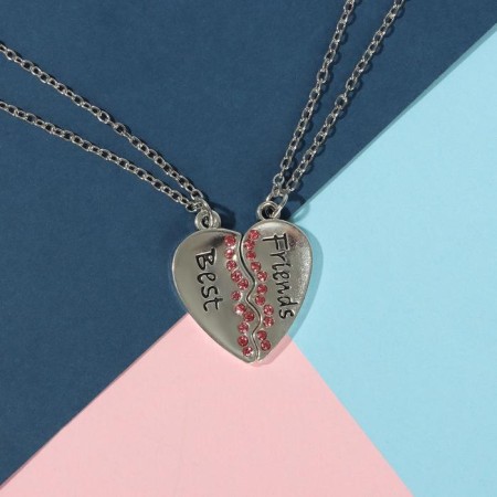 Kulons "Demetrons" Best Friends, Heart, Pink color in silver, 45 cm