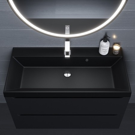 Sink uperwood Classic quartz 90 cm, quartz, black matte, space-1
