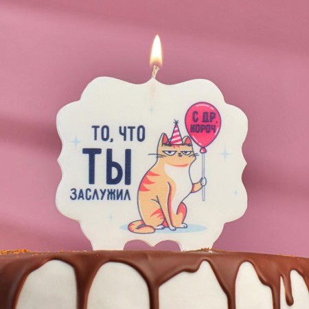 A candle for the cake “What you deserve. Cat with a ball ", 8 cm-1