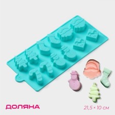 Форма для конфет и шоколада Доляна «Новый год», силикон, 21,5×10 см, 12 ячеек, цвет зелёный