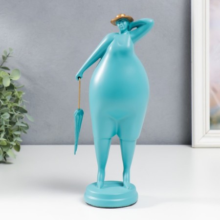 Polystone souvenir "Bbw in a hat with an umbrella" Blue 29x9x12.5 cm