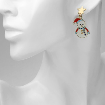 New Year! Earrings "New Year" snowman with toe, colored in gold-2