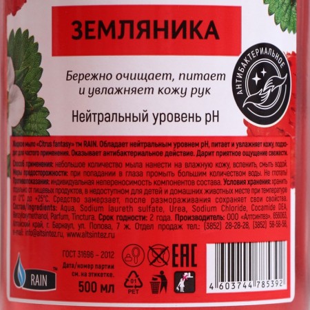 Liquid soap Rain Standart, antibacterial, strawberries, fur pool, 500 ml-1