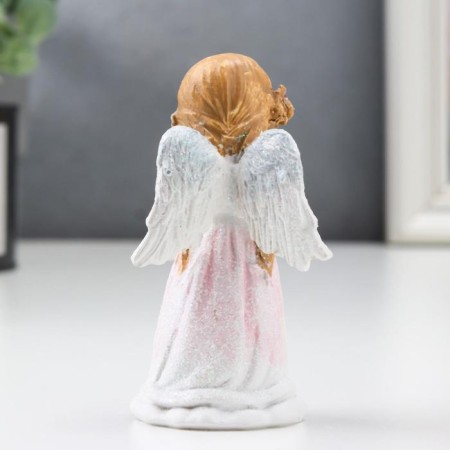 Souvenir Polystone "Angel-Land-Prayer" White-pink 9.5x4.5x5 cm-3