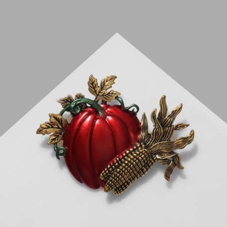 Brooch "Pumpkin" with corn, color orange-green in black gold-1