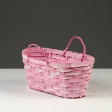 Wicker basket, d26 x 13 x 11 cm, pink, bamboo