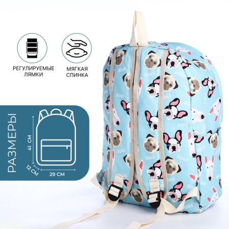 School backpack from textiles on a zipper, 3 pockets, pencil case, blue color-1