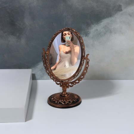 The mirror of the desktop "oval", two -sided, with an increase, the mirror surface is 8.5 × 12.1 cm, the color is black/copper-2