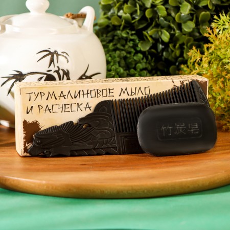 Therapeutic set from tourmaline, round soap and comb, 50 g