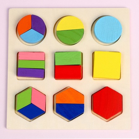 Puzzle "Figures. Fractions and whole ”3 × 3 cm, up to 1/3-2