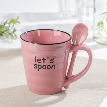 Ceramic mug with a spoonful of shade "Noel", 280 ml, pink color