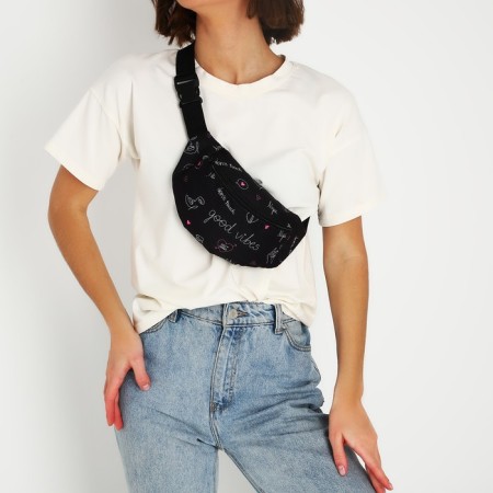 Bag on the belt Good Vibes, 32x8x15 cm, lightning departure, black-6