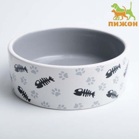 Ceramic "Fish bones and paws" 300 ml 12.5 x 4.5 cm, gray.-1