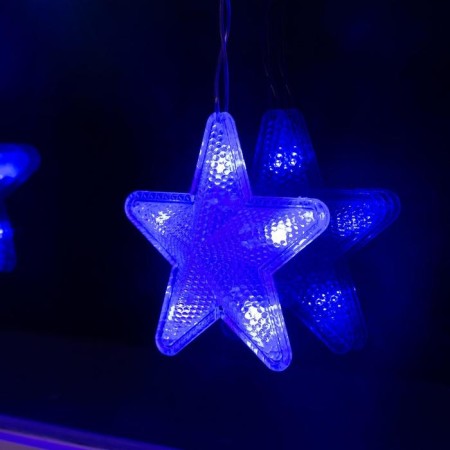 Garland "fringe" 2.4 × 0.9 m with nozzles "stars", IP20, transparent thread, 186 LED, glow blue, 8 modes, 220 V-5