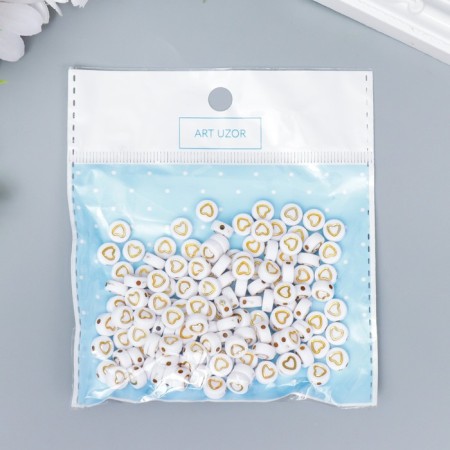 A set of beads for creativity plastic "Golden heart in the circle" White 20 g 0.3x0.7x0.7 cm-4