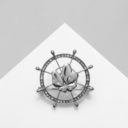 Brooch "helm" with clover, white color in silver