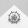 Brooch "helm" with clover, white color in silver