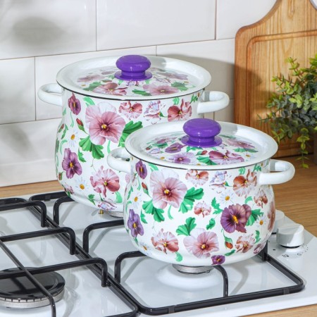 Set of pots "Anyutin Eyes", 2 items: 4 l, 5.5 l, enameled covers, induction-3